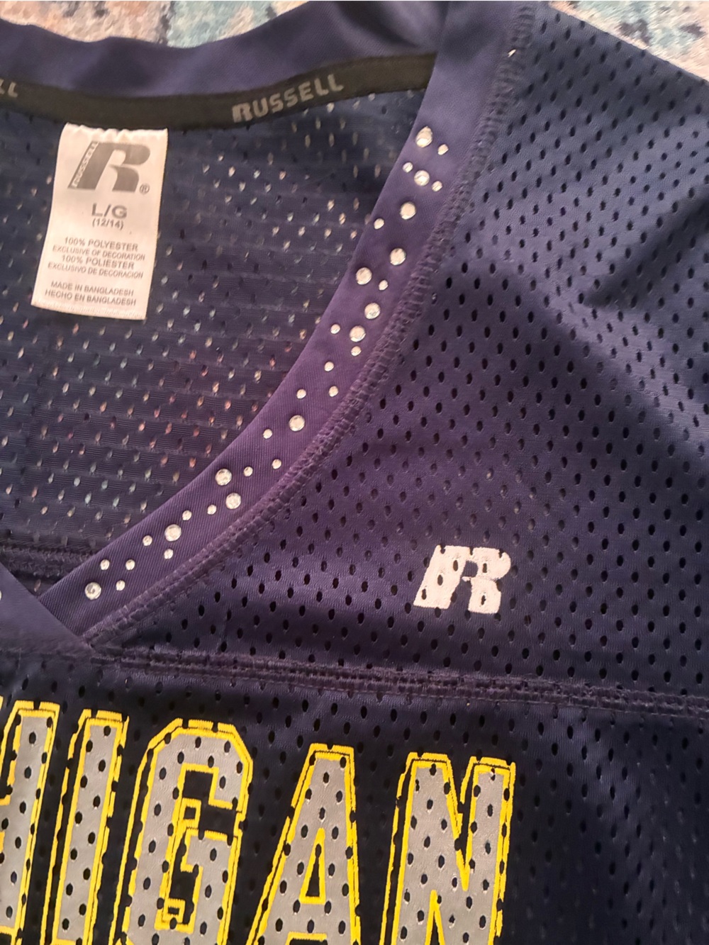 Russell Athletic Navy & Yellow Michigan Mesh Jersey Top - Picture 4 of 4